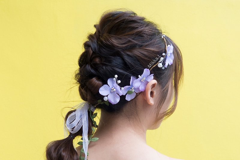 紫色婚紗配飾 x 新娘頭飾 繡球花環 繡球花髮叉 - 髮夾/髮飾 - 聚酯纖維 紫色