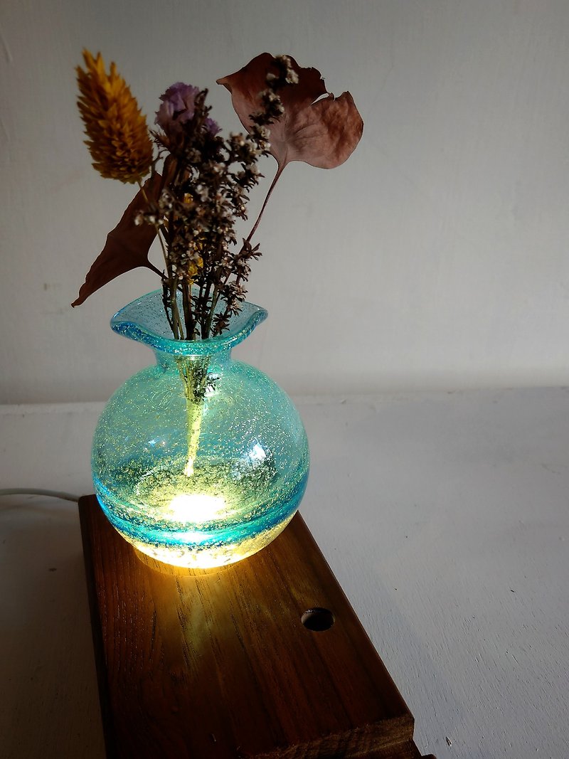 檜木琉璃燈名片座 花瓶系列(藍色) 免費客制刻字服務 - 名片架/名片座 - 琉璃 透明