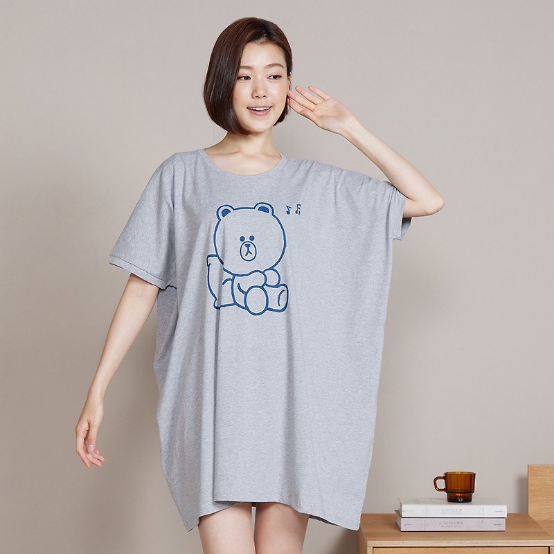 Xiong Da screen printing T-shirt - mist gray - Women's T-Shirts - Cotton & Hemp Gray
