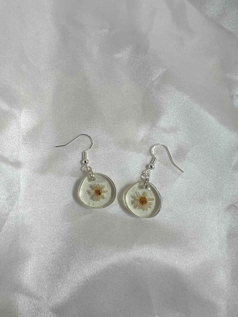 Dried Little Daisy handmade earrings 925 silver - Earrings & Clip-ons - Resin Yellow