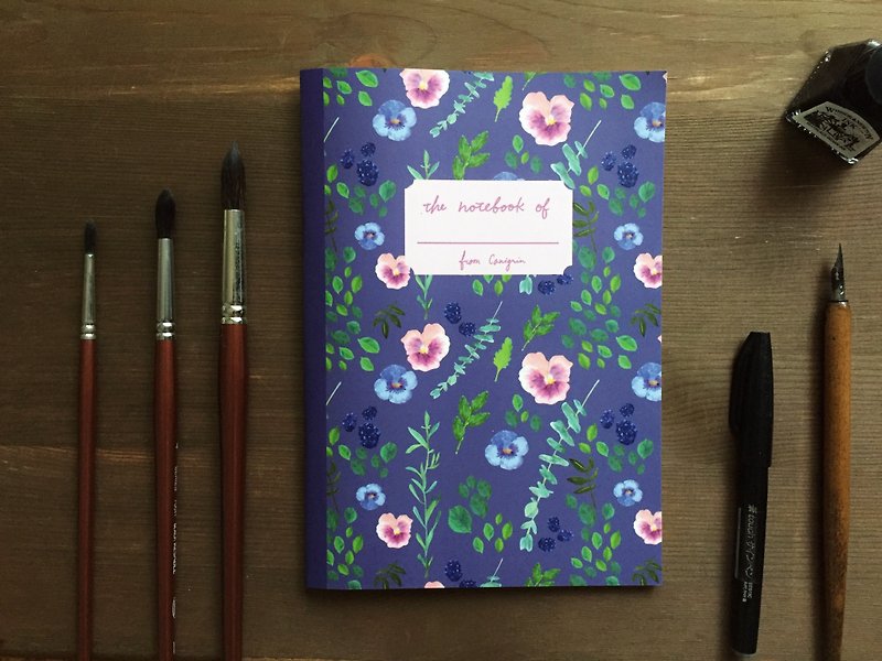 朱西とユーカリの葉の正方形の目のノートA5正方形のノート - ノート・手帳 - 紙 ブルー