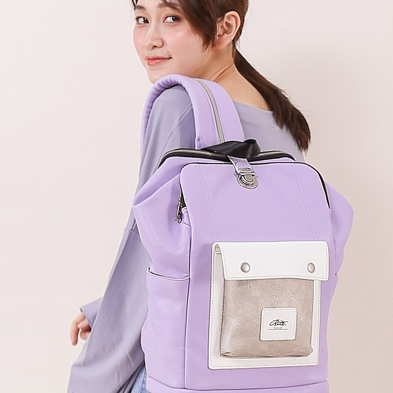 【驚喜價1499】2018 雙生系列-獅口包-撞色紫無痕拆裝 - 側背包/斜背包 - 真皮 紫色