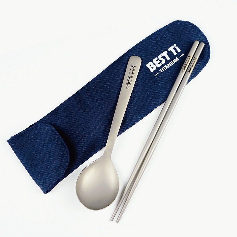 A soup chopsticks spoon tableware set matte sandblasting value combination pure titanium tableware - Cutlery & Flatware - Precious Metals Silver