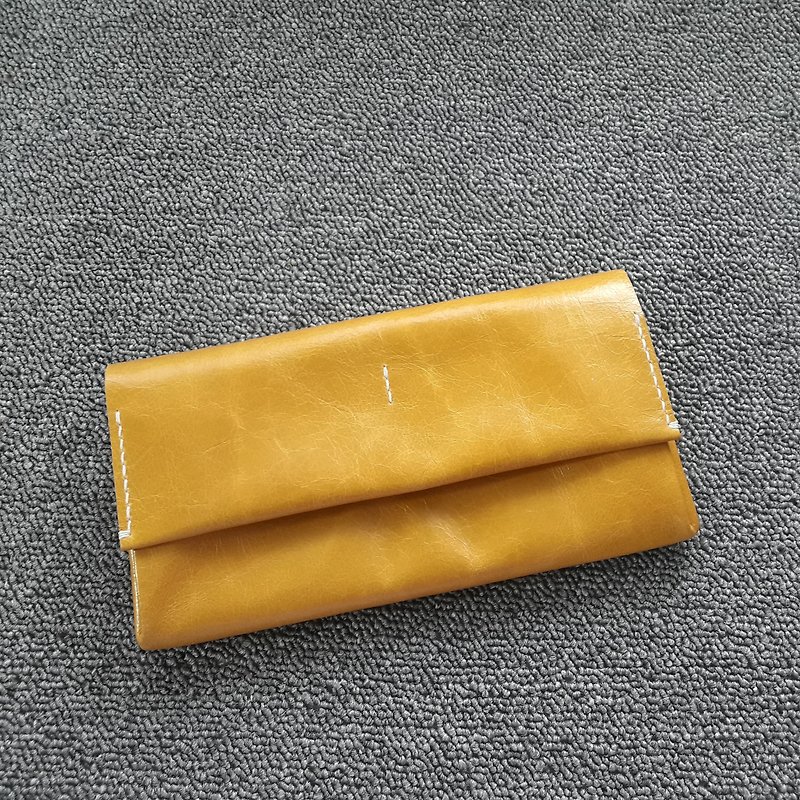 [wsx123445 limited] leather feel limited hand made can yellow orange long clip wallet wallet - กระเป๋าสตางค์ - หนังแท้ สีเหลือง