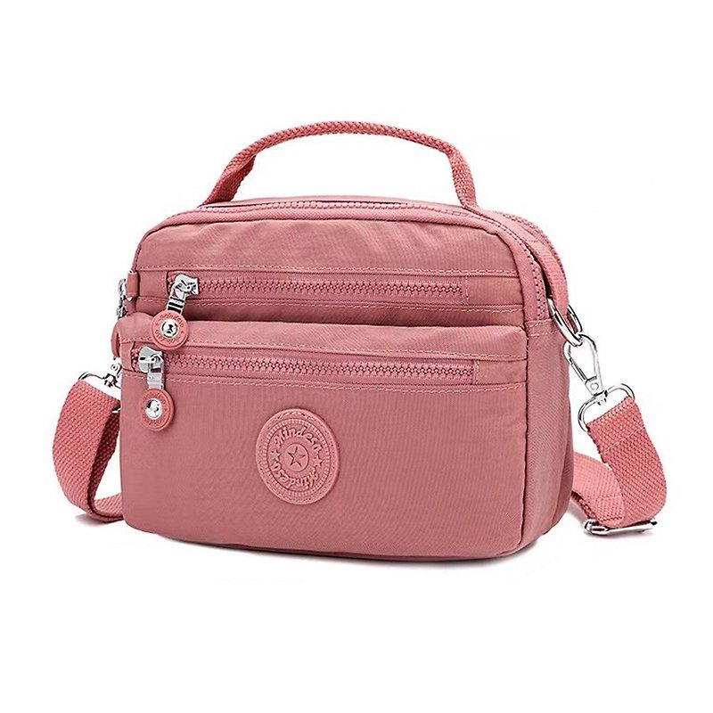 Coral pink _ double zipper _ water-repellent easy bag _ cross-body portable shoulder - กระเป๋าแมสเซนเจอร์ - วัสดุกันนำ้ สึชมพู