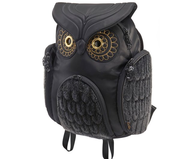 バッグ MORN CREATIONS black owl backpack Morn Creations Classic Owl Backpack - Black Fur (L) - Shop