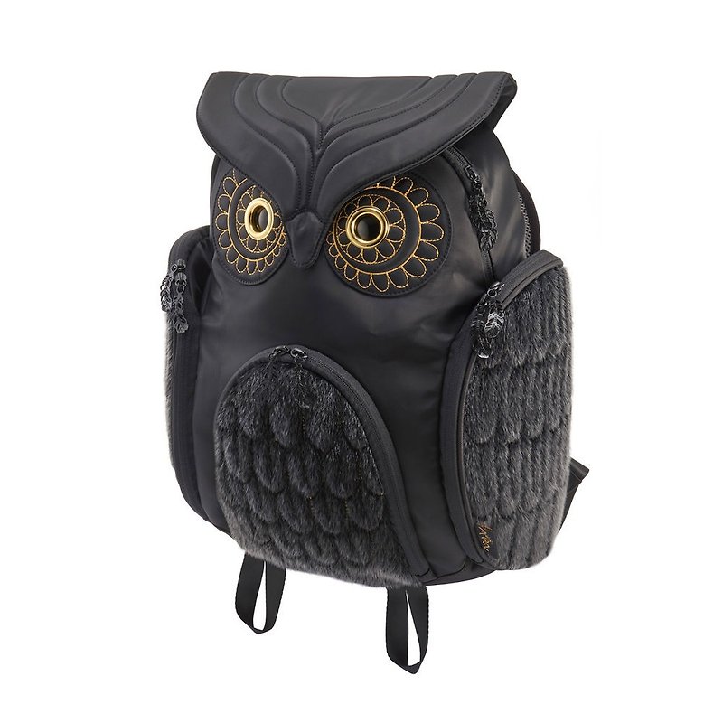 Morn Creations Classic Owl Backpack - Black Fur (L) - Backpacks - Other Materials Black