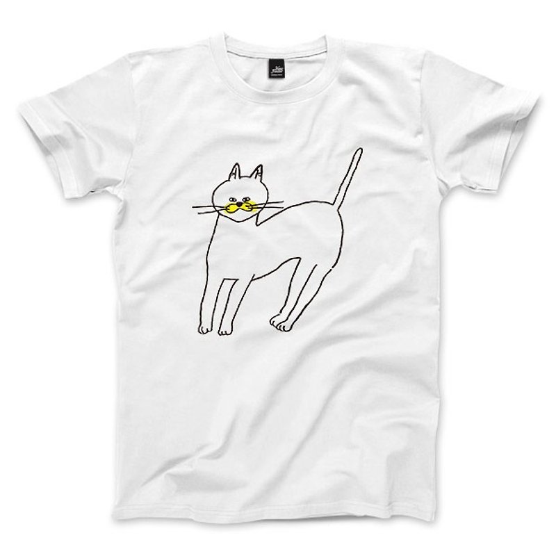 Cat - white - neutral T-shirt - เสื้อยืดผู้ชาย - ผ้าฝ้าย/ผ้าลินิน 
