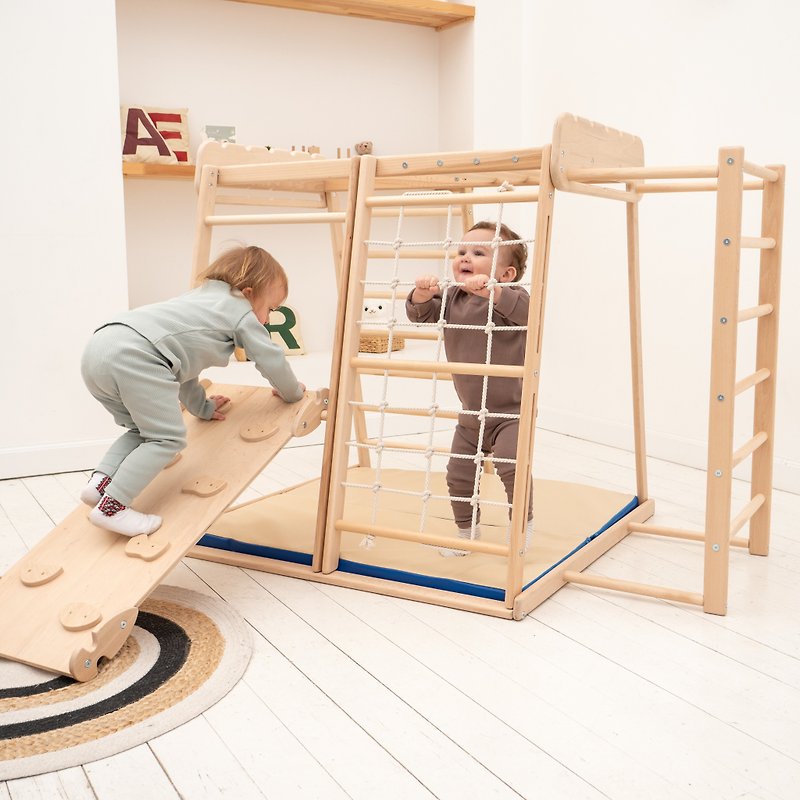 Toddler Playground, Swedish Ladder, Rocking Ramp with Play Mat - Kids' Furniture - Wood 