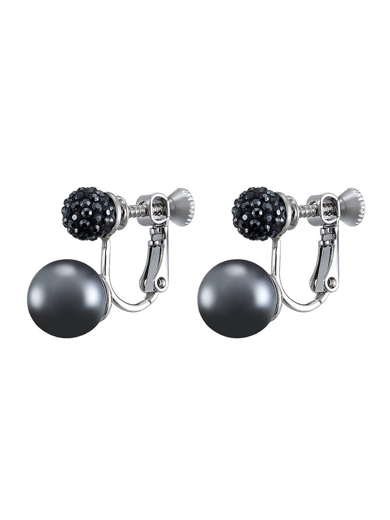 Pave Austrian jet hematite crystal ball with dark gray pearl earrings - ต่างหู - คริสตัล 