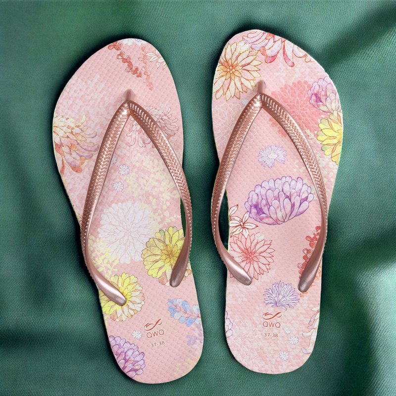 女款防滑防水夾腳拖鞋 人字拖 露台上的波麗 絢天香 - 拖鞋 - 橡膠 多色