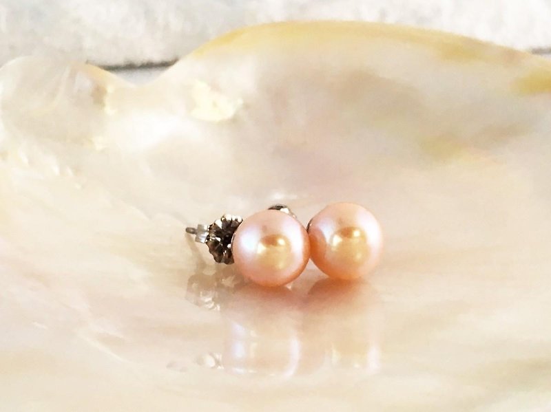 Orangy Pink Pearl Titanium Earrings / Studs - Earrings & Clip-ons - Gemstone 