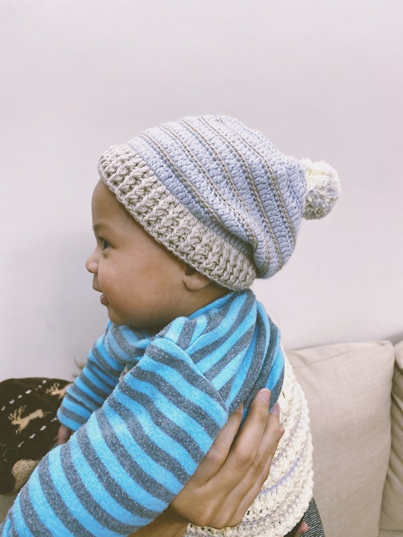 Wool knitted baby three-color warm wool hat - หมวกเด็ก - ขนแกะ 
