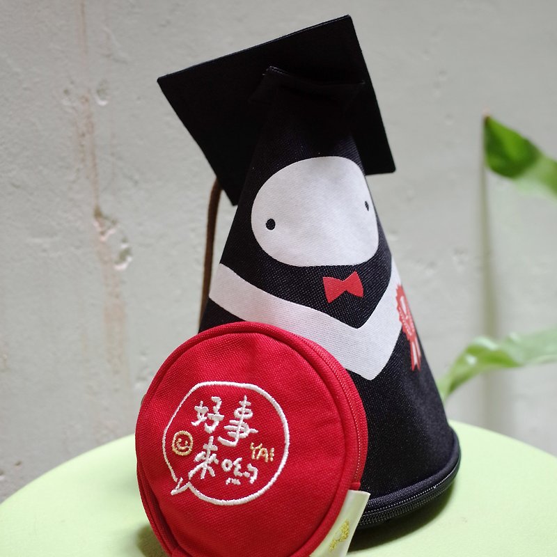 畢業生小精靈提袋+好事來喲(紅色):刺繡 開運 - 手袋/手提袋 - 棉．麻 黑色