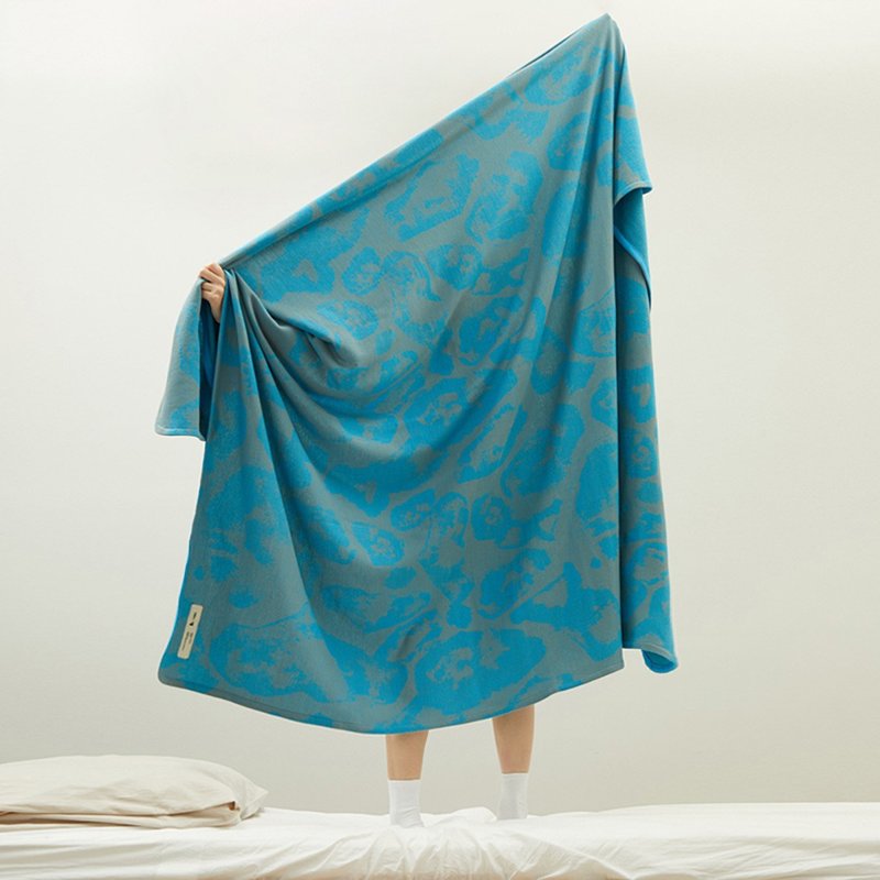 SOFT ROCK Blue flat knit blanket made with leftover threads cotton100% (Large) - Blankets & Throws - Cotton & Hemp Blue