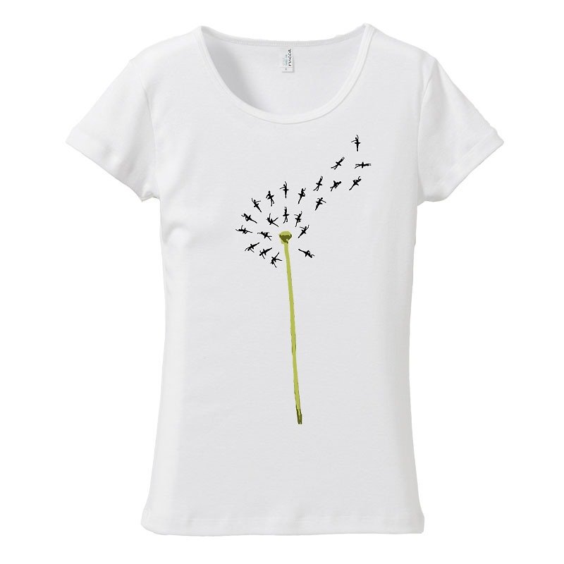[Women's T-shirt] Dancing Spring - เสื้อยืดผู้หญิง - ผ้าฝ้าย/ผ้าลินิน ขาว