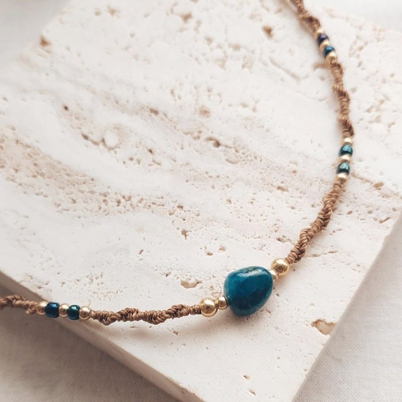 [Customizable] Throat Wheel Anklet Blue Stone Natural Wax Thread Braided - กำไลข้อเท้า - ทองแดงทองเหลือง สีน้ำเงิน