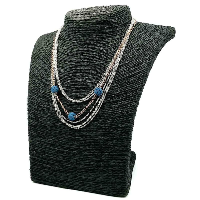 Triple-Bead Aroma Rock - Titanium Steel - Rose Gold - Diffuser Clavicle Necklace - สร้อยคอทรง Collar - สแตนเลส หลากหลายสี