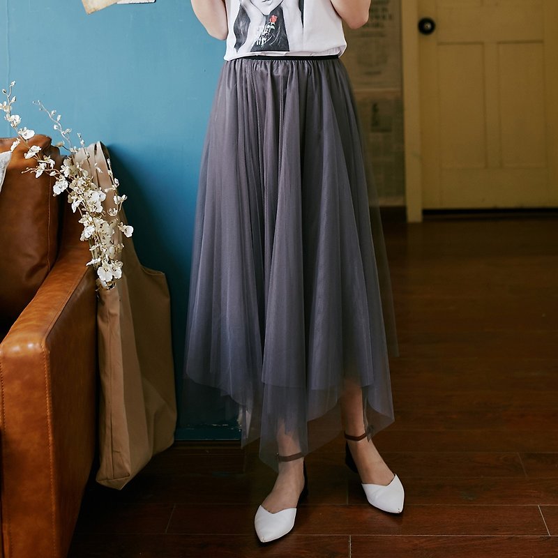 Anne Chen 2018 summer new style literary women's solid color mesh skirt - กระโปรง - เส้นใยสังเคราะห์ หลากหลายสี