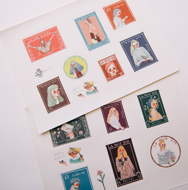 親愛なる 切手型 2枚入り セット - シール - 紙 多色