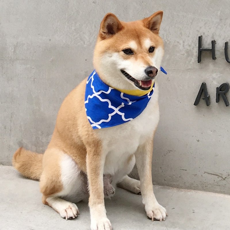 Dog exclusive scarf - custom (medium dog) - blue check - Collars & Leashes - Cotton & Hemp Blue