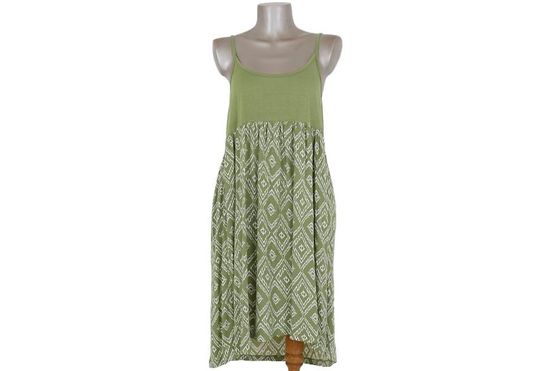 Ikat print camisole dress <green> - ชุดเดรส - วัสดุอื่นๆ สีเขียว