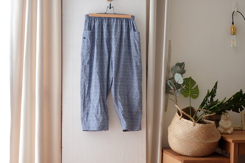 Denim gray blue three-dimensional cut flower cone wide pants - กางเกงขายาว - ผ้าฝ้าย/ผ้าลินิน สีน้ำเงิน