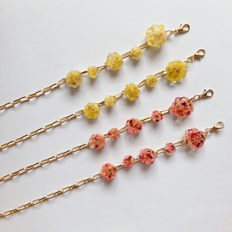 玫瑰花口罩鏈 手作 乾燥花 日本樹脂 日系 透明 黃色 粉色 - 手機掛繩/背帶 - 樹脂 粉紅色