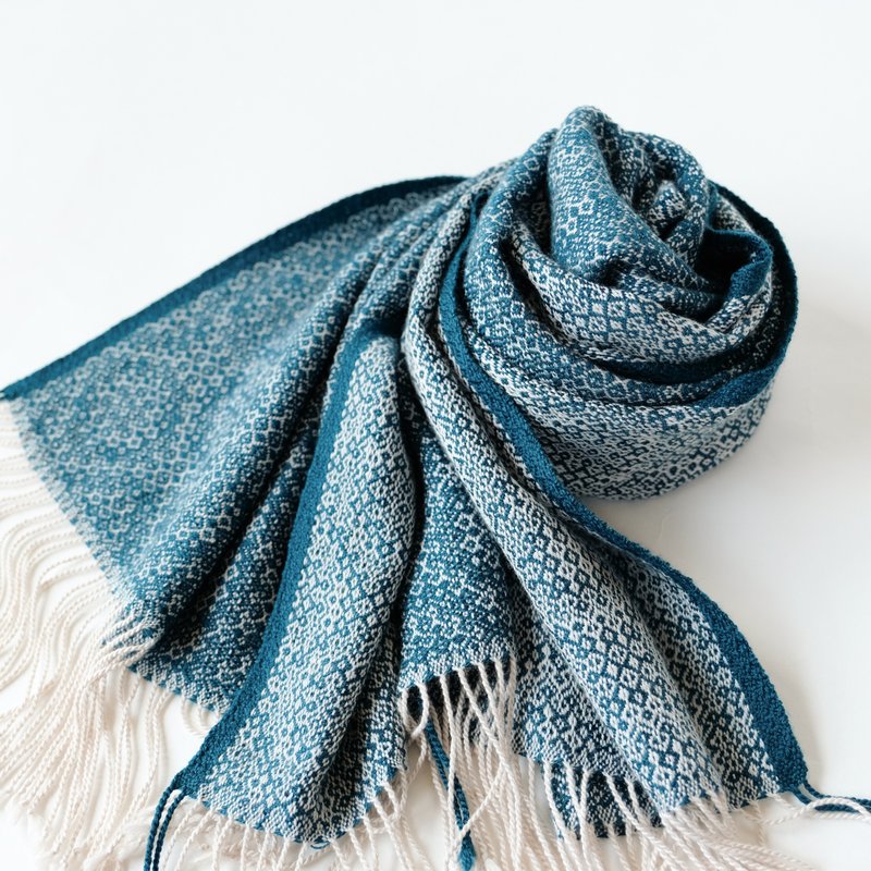 Cashmere 手織りカシミヤシルクストール【珠華06】 - 圍巾/披肩 - 其他材質 藍色