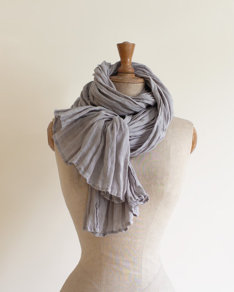 Soft & Washed Linen Scarf - ผ้าพันคอถัก - ลินิน สีเทา