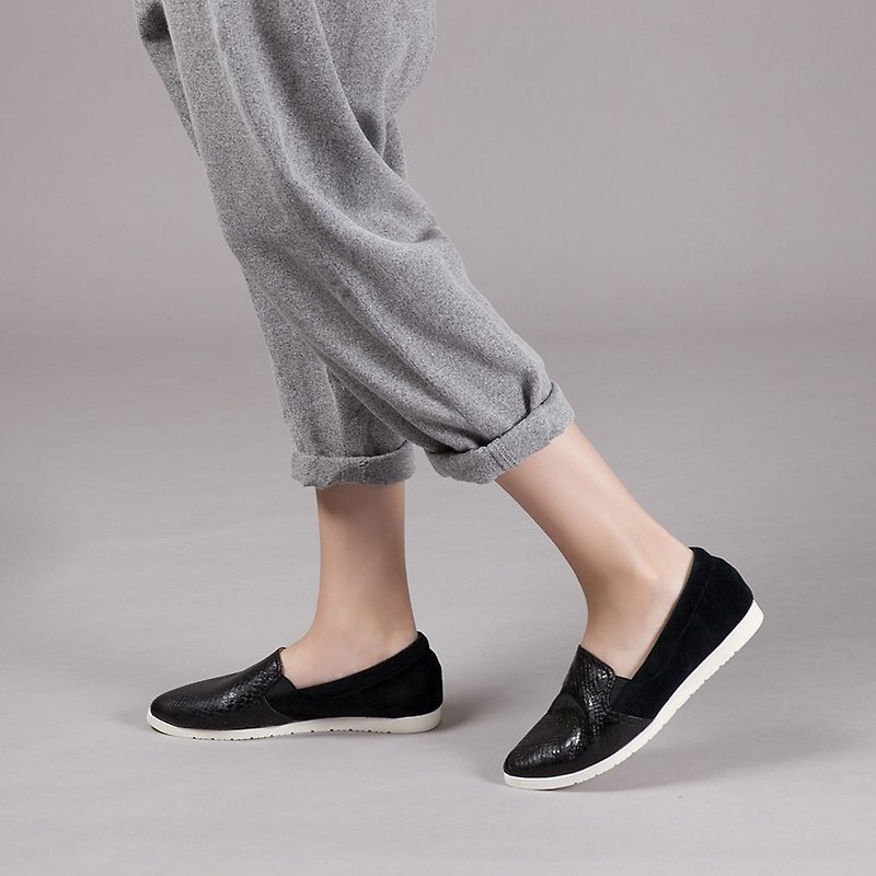 ZERO Yard-[Rock Soul]Double Combination Lightweight Loafers_Black Snake Pattern(23) - รองเท้าอ็อกฟอร์ดผู้หญิง - หนังแท้ สีดำ