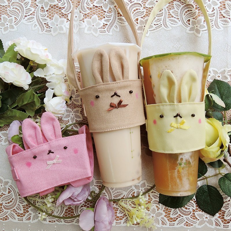 樂樂兔飲料提袋-絕版展示 - 杯袋/飲料提袋 - 棉．麻 粉紅色
