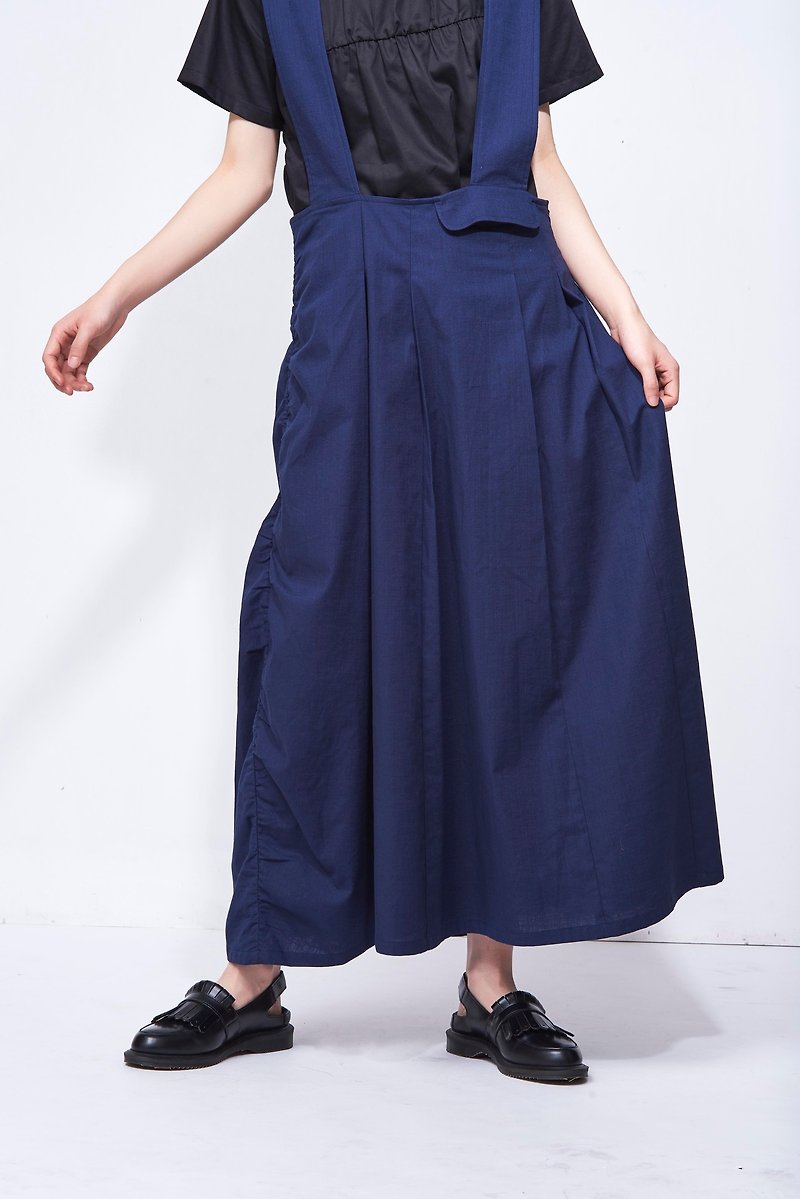 8横になって横のラップドレス - スカート - コットン・麻 ブルー