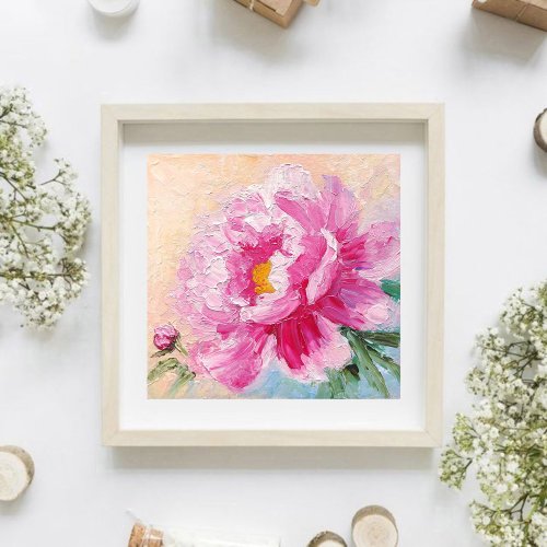 ピンク牡丹油絵花オリジナルアートギフトアイデア手工油スケッチ