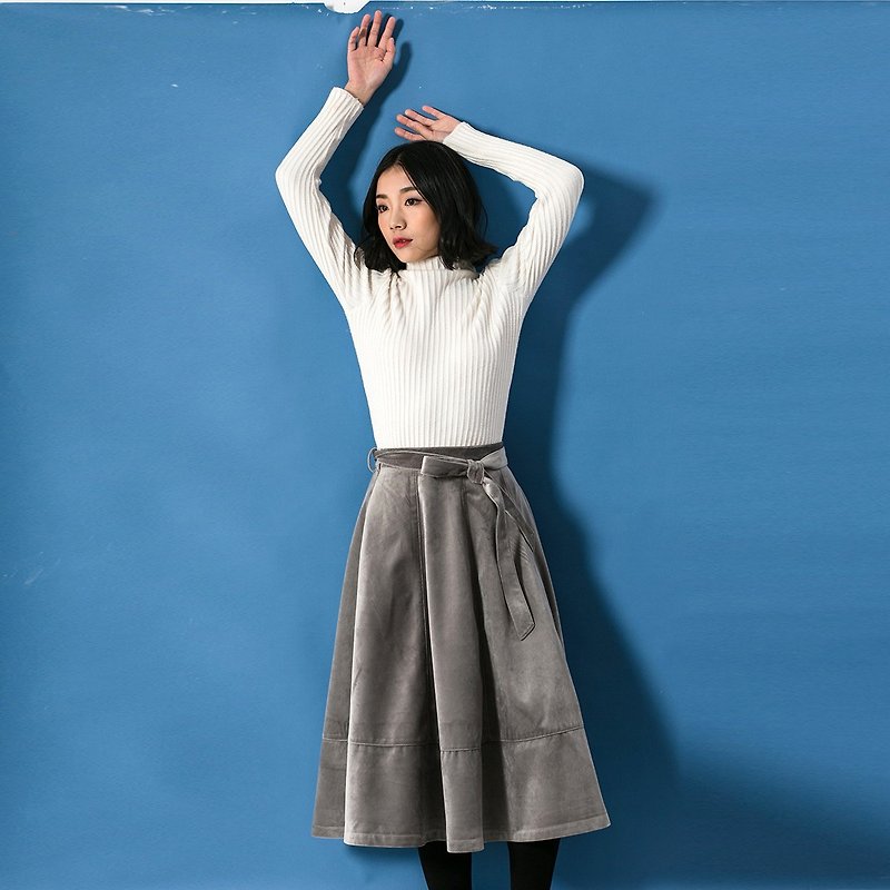 Annie Chen 2016 new autumn and winter Korean version of Slim skirt A word big skirt was thin gold velvet dress thickening - กระโปรง - ผ้าฝ้าย/ผ้าลินิน สีเทา