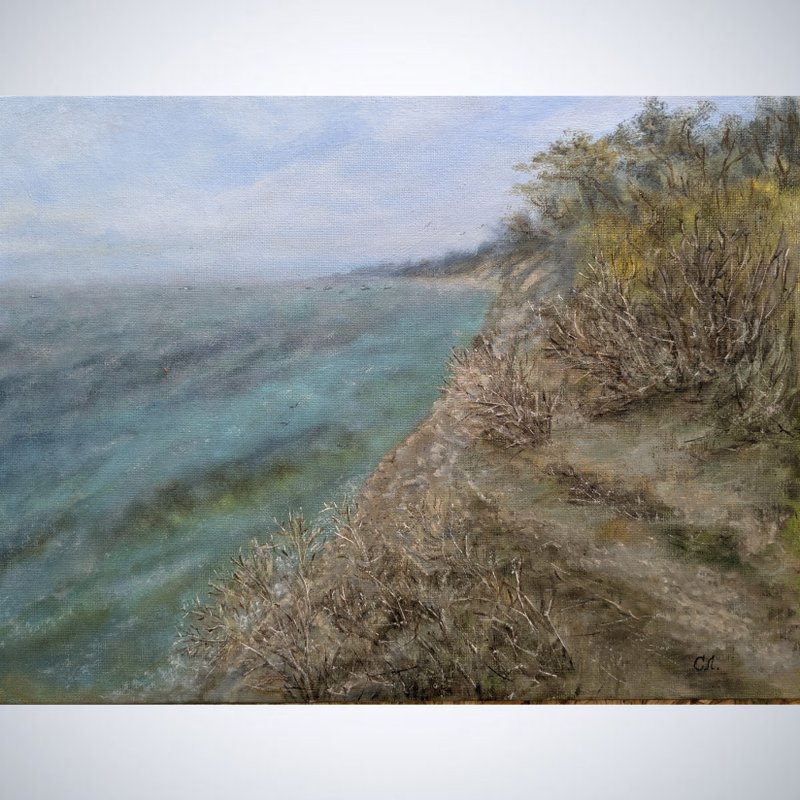 morning sea oil painting wall painting seascape original art sky spring shore - 似顏繪/客製畫 - 其他材質 多色