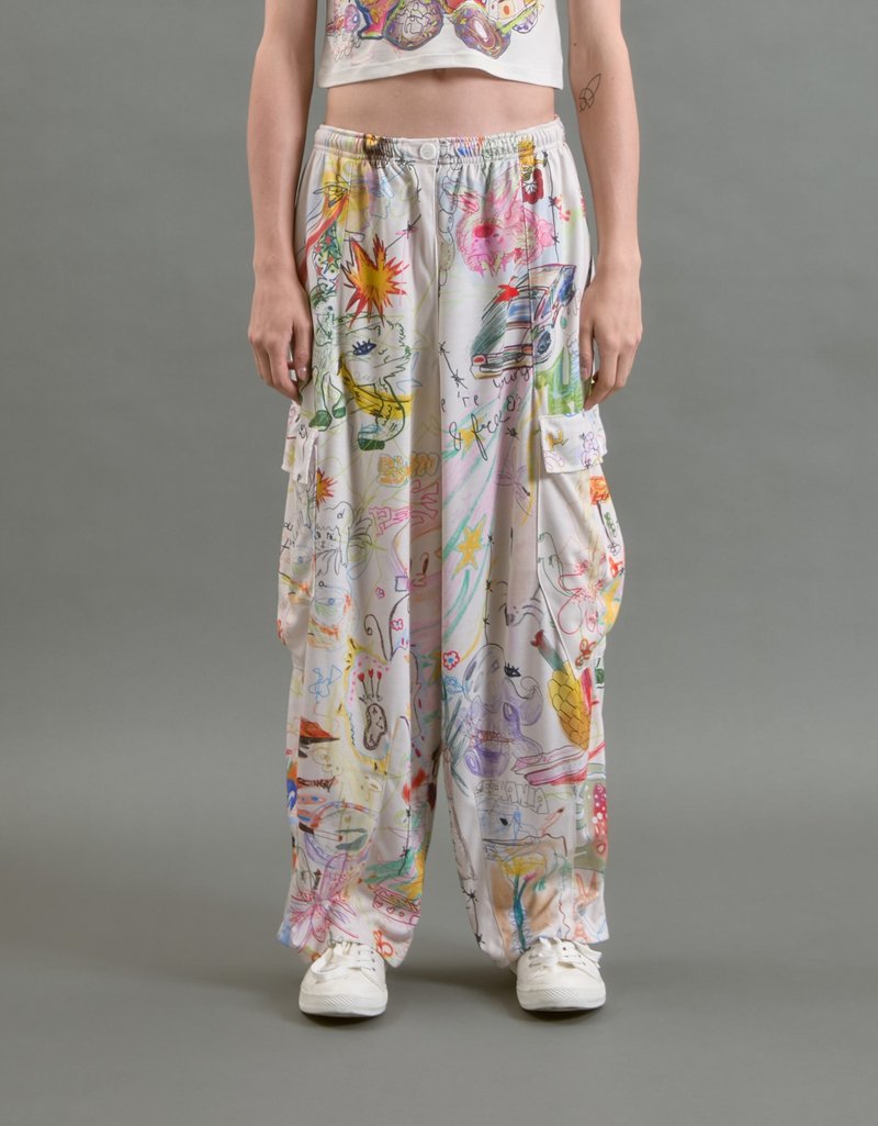 Pencil & Crayon printed stretch cargo pants - 女長褲 - 聚酯纖維 多色