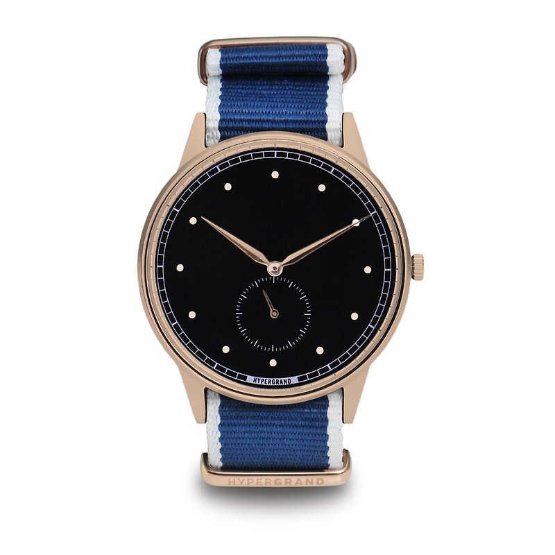 HYPERGRAND - Second Hand - Rose Gold Black Dial Blue Twill Watch - นาฬิกาผู้ชาย - วัสดุอื่นๆ สีน้ำเงิน