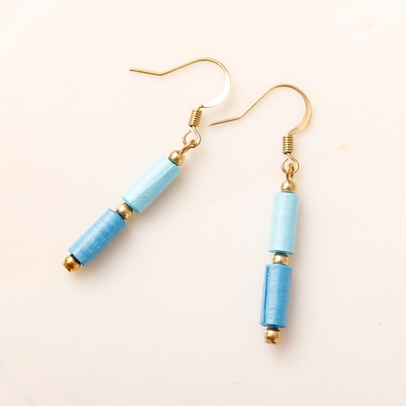 Musev blue double cylindrical earrings - ต่างหู - กระดาษ สีน้ำเงิน