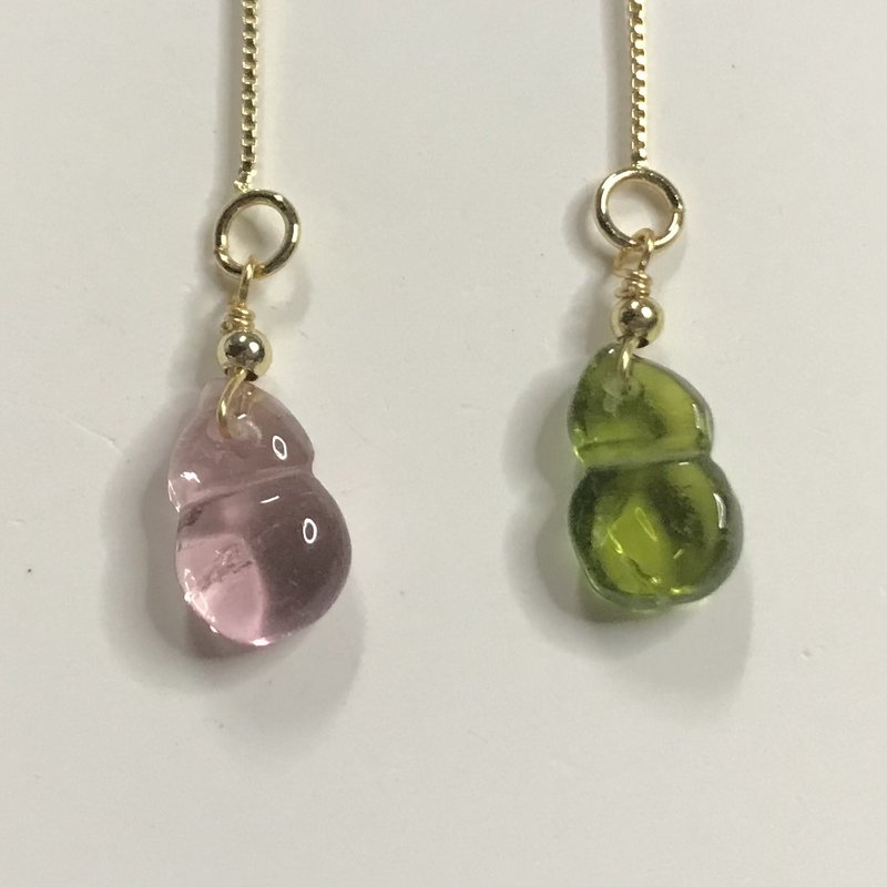 招財旺夫水晶I碧璽電氣石Tourmaline14K耳線I高淨壺蘆I情人節禮物 - 耳環/耳夾/耳骨夾 - 水晶 