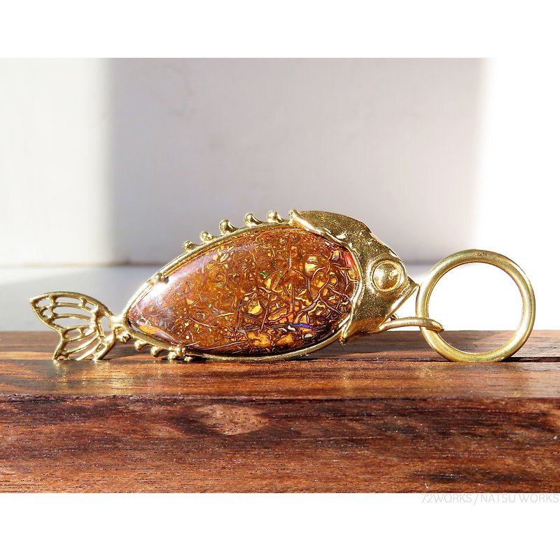 ボルダーオパール フィッシュ チャーム / Boulder Opal Fish charms - 吊飾 - 寶石 咖啡色