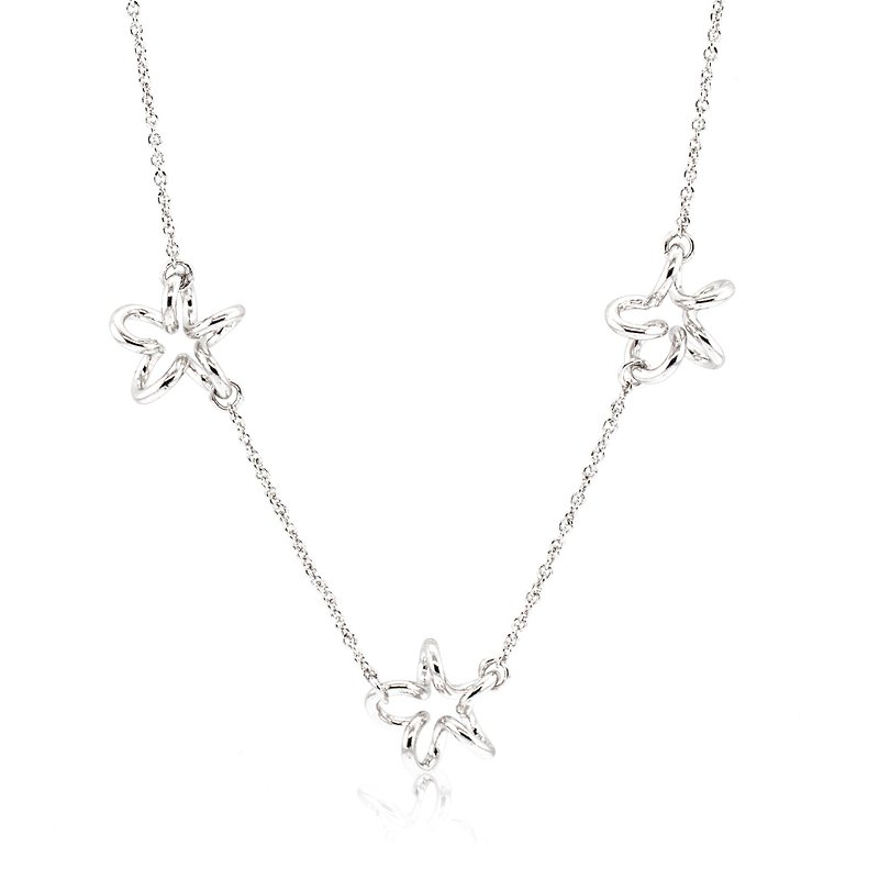 Triple Bouncing Stars Necklace - สร้อยคอ - เงินแท้ สีใส