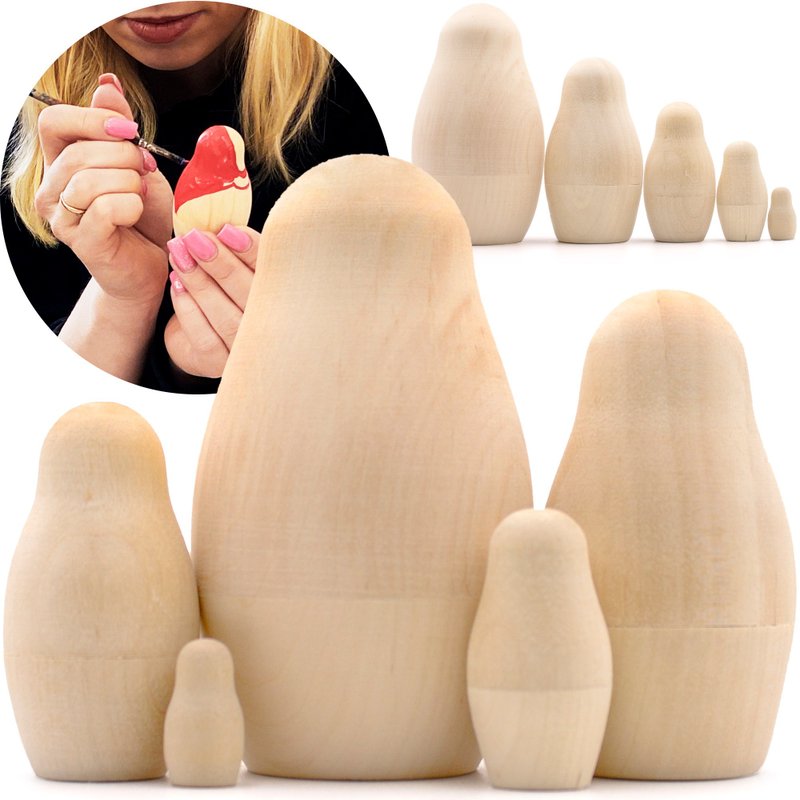 Blank Nesting Dolls Set 5 pcs - Unpainted Dolls - Unfinished Nesting Dolls - 木工/竹藝/紙雕 - 木頭 