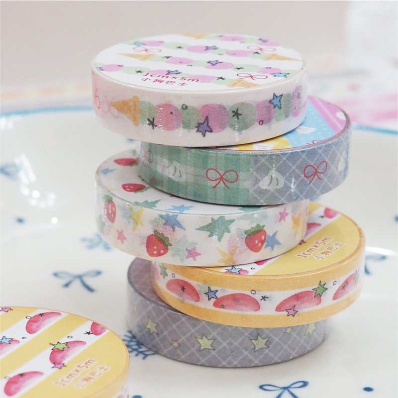 小狗巴士VOL.11 可愛小狗甜品系列 和紙拉條膠帶/手帳和紙閃砂 - 膠紙/膠帶/紙膠帶 - 紙 多色