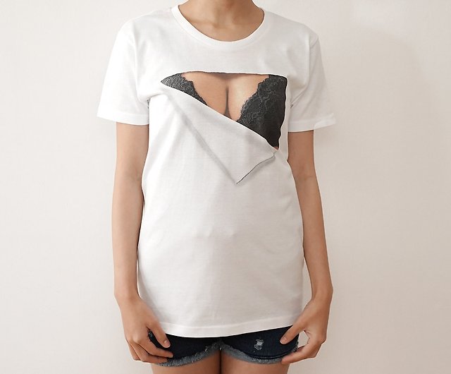Mousou Mapping T-shirt/ Revival/ Black bra - Shop ekoD Works Women's T- Shirts - Pinkoi