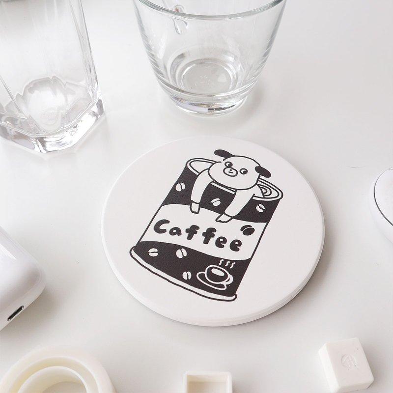 Dog drinking coffee ceramic absorbent coaster - ที่รองแก้ว - ดินเผา สีนำ้ตาล