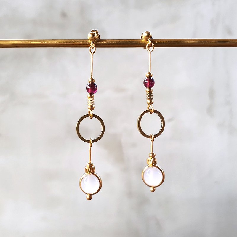 [Zero] coupling rings agate Stone red-yellow Bronze earrings can be changed cramping - ต่างหู - ทองแดงทองเหลือง สีทอง