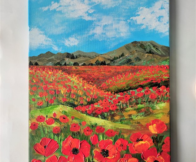 【原画】印象派風 ポピーの花 絵画 額縁付き アート インテリア 原画】印象派風 ポピーの花 絵画 額縁付き アート インテリア