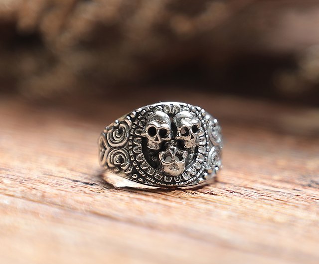 grim Reaper 3 skull ring sterling silver biker Gothic Pirate