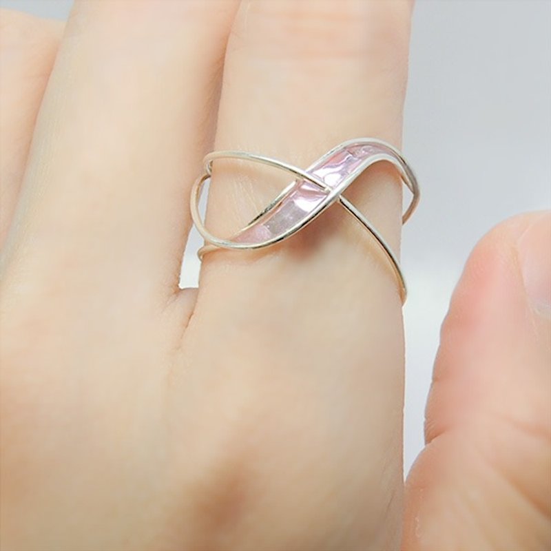 微微粉紅~彩色X星環純銀戒指，有5種顏色 - 戒指 - 其他金屬 粉紅色